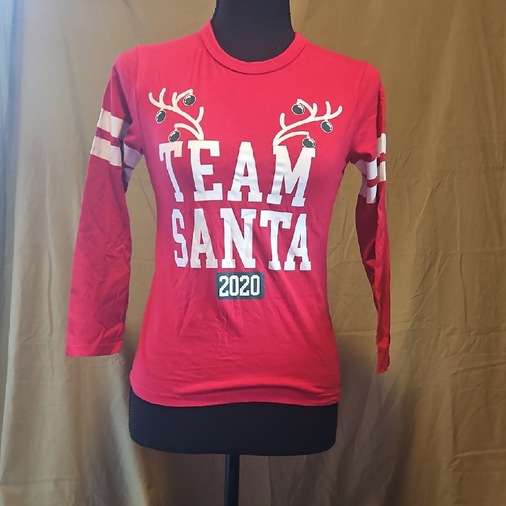 Place Red and White Long Sleeve Team Santa Tee